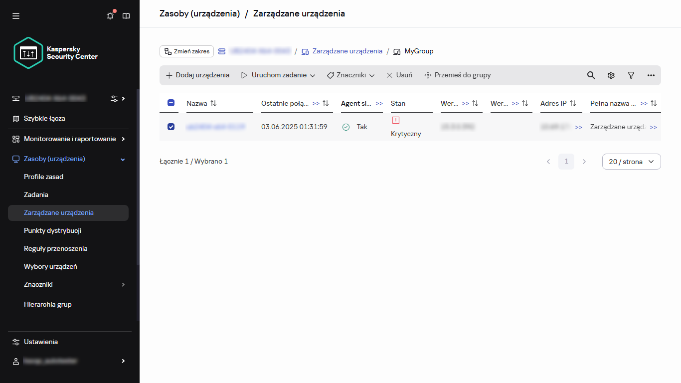 Wybrane zarządzane urządzenia.