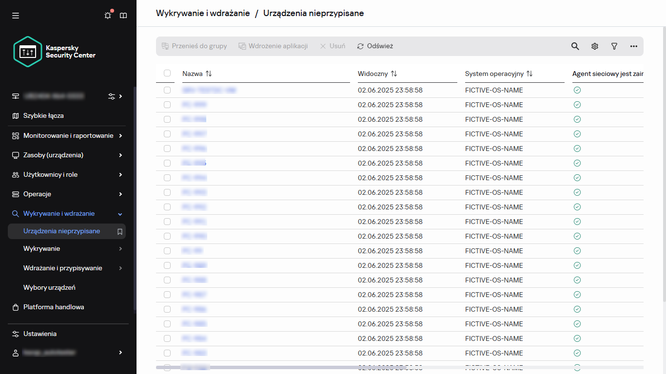 Sekcja Urządzenia nieprzypisane w Odkrywanie & wdrażanie.