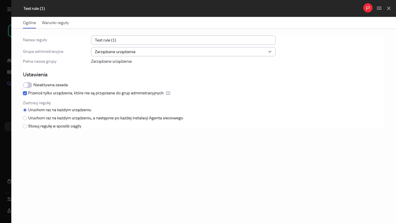 Okno kopiowania dla reguł przenoszenia.
