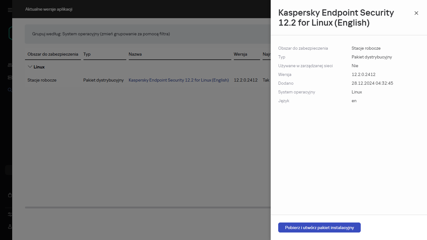 Okno pobierania pakietu instalacyjnego.