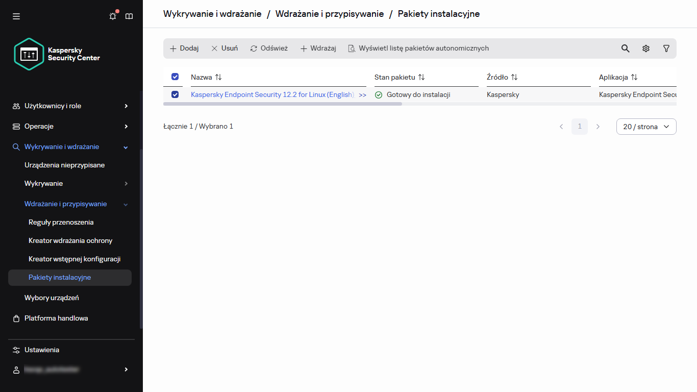 Wybrany pakiet instalacyjny.