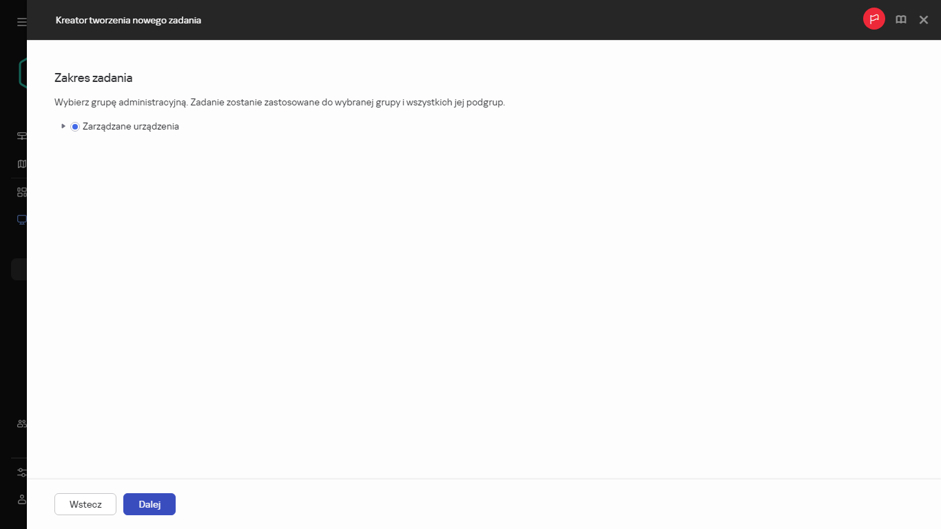 Zakres urządzeń dla zadania.