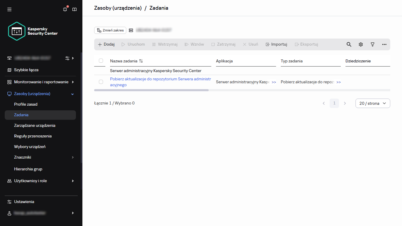 Lista zadań z zadaniem Pobierz aktulizacje do repozytoriów punktów dystrybucji.