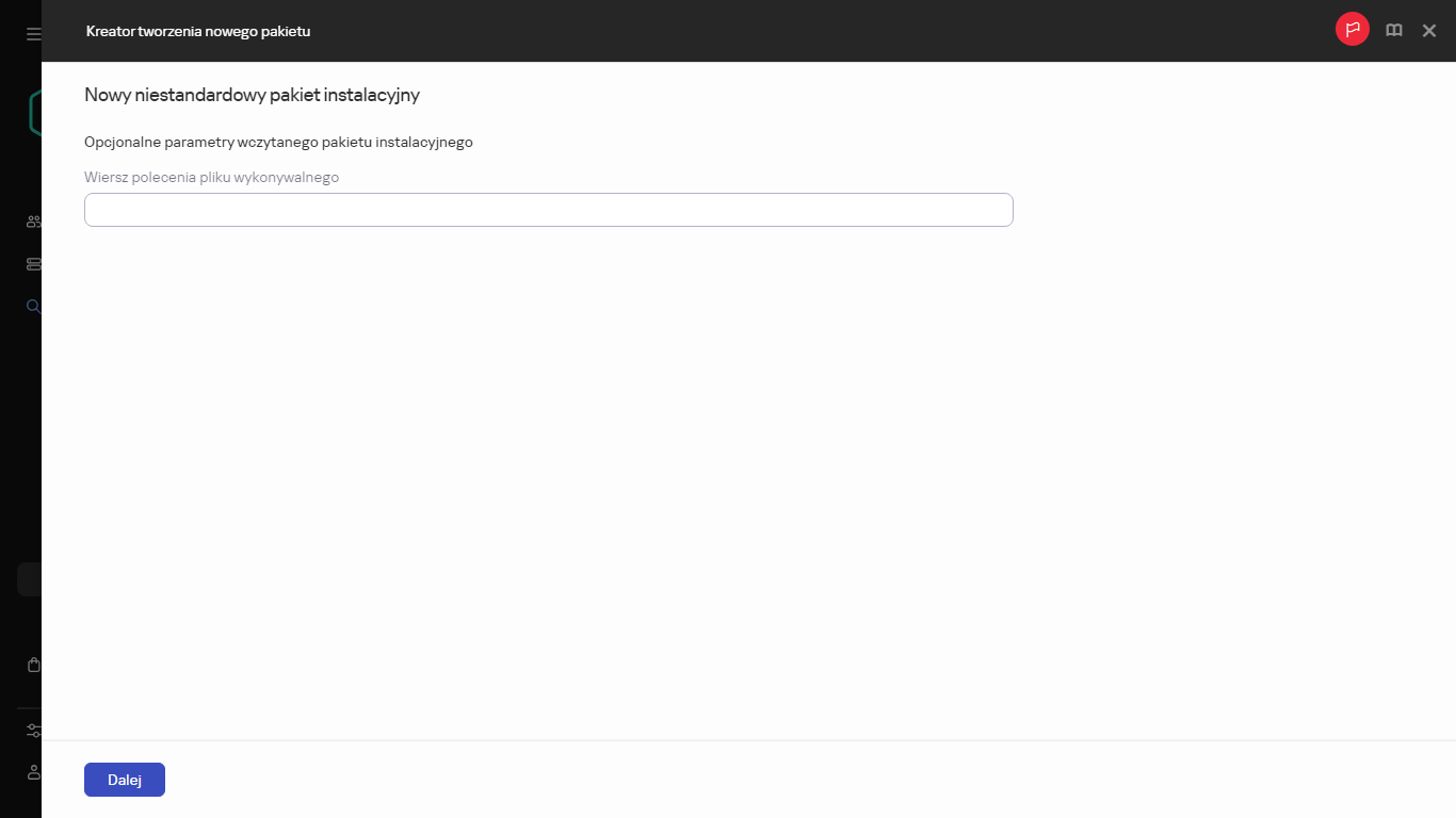 Opcjonalne parametry nowego pakietu instalacyjnego.