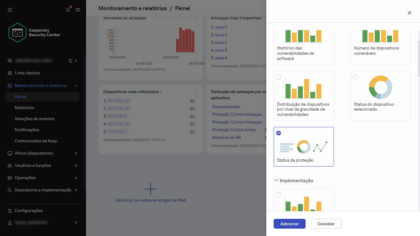 Seleção do tipo de widget.