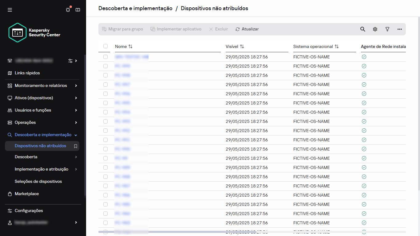 A seção Dispositivos não atribuídos em Descoberta e implementação.