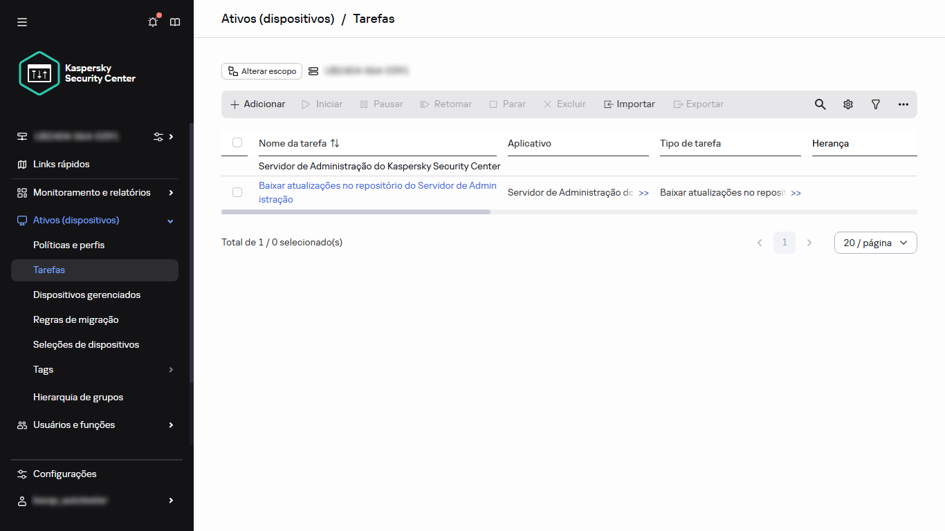 A lista de tarefas com a tarefa Baixar atualizações para os repositórios dos pontos de distribuição.