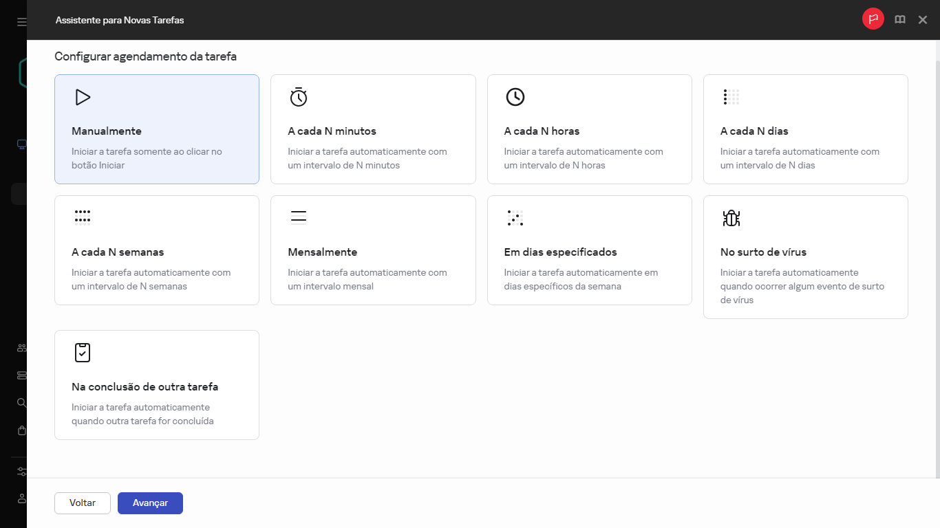Configuração da programação da tarefa.