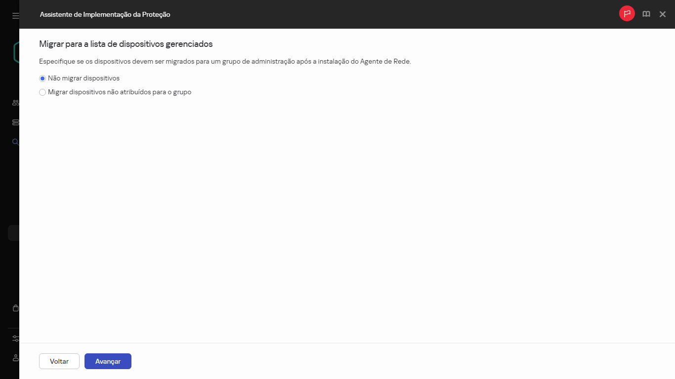 Especificar se os dispositivos devem ser movidos para um grupo de administração.