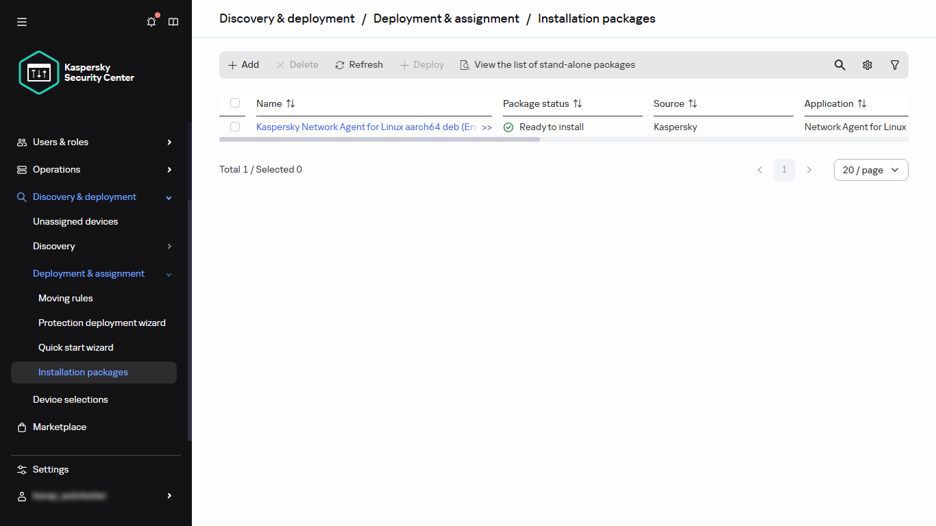 Die Liste der Installationspakete.