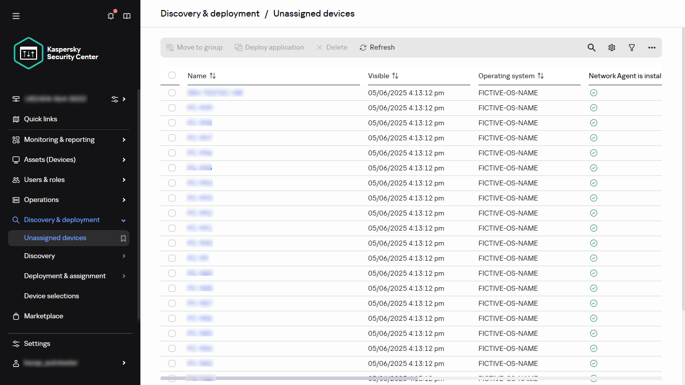 The Unassigned devices section in Discovery & deployment.