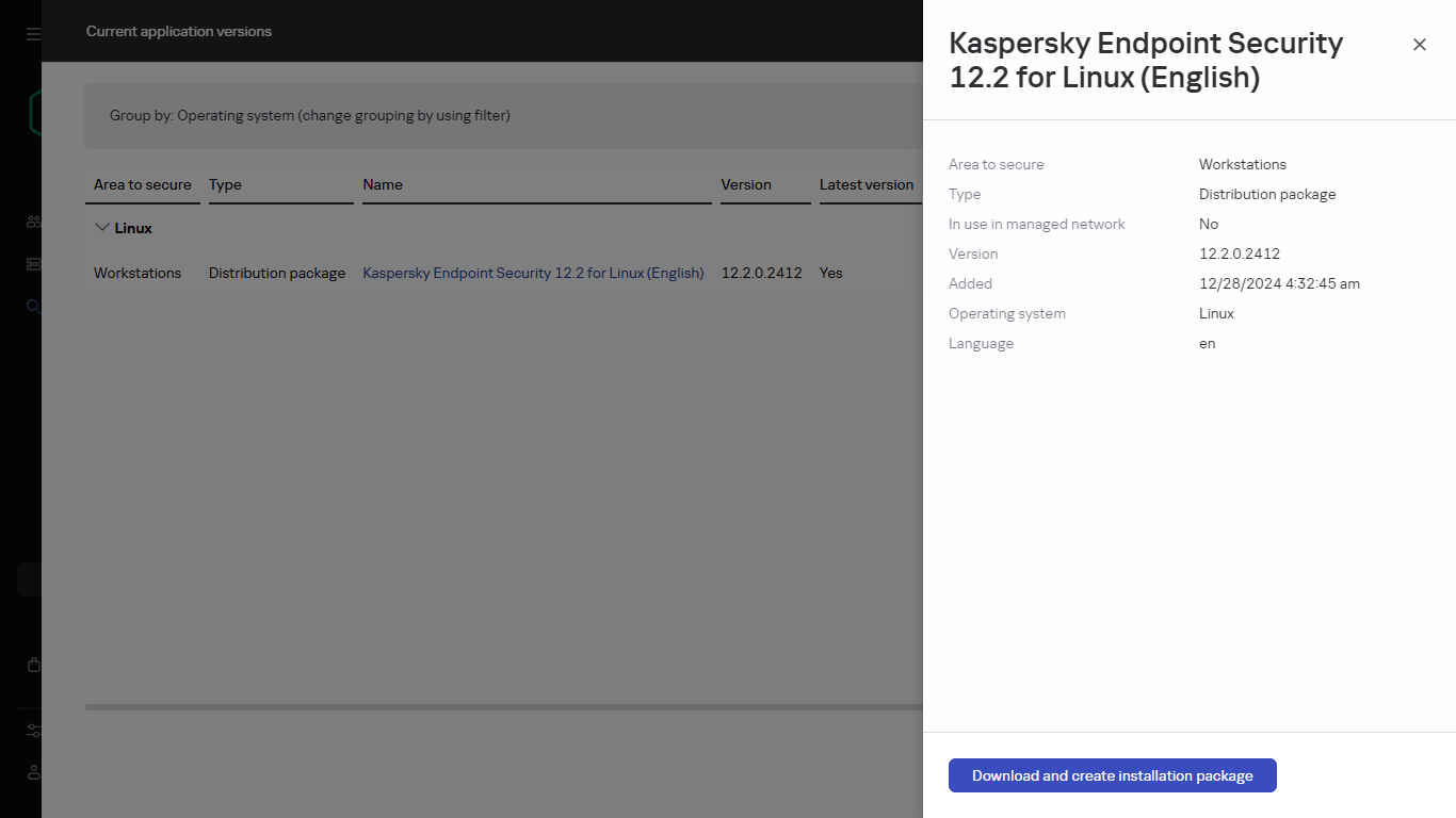 The installation package download window.