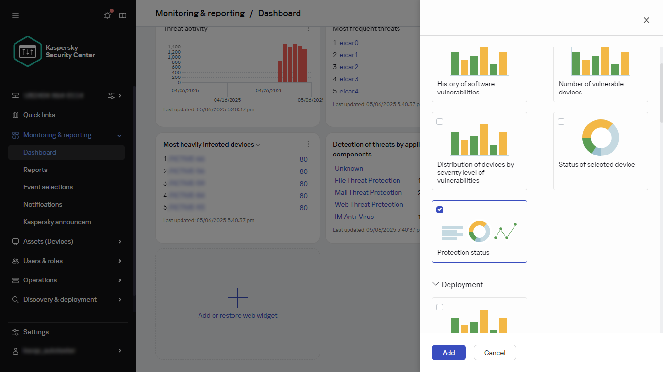 Selecting the widget type.