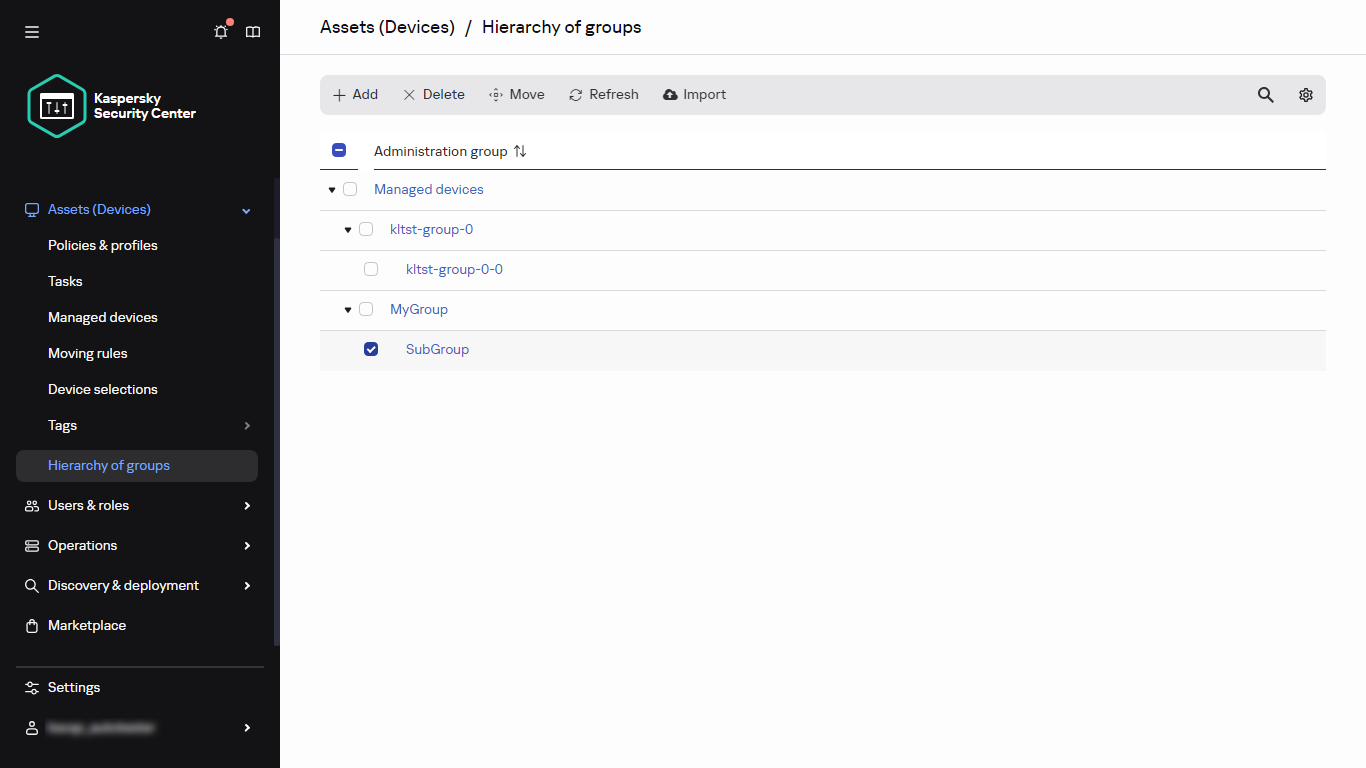 Hierarchy of groups with SubGroup selected.