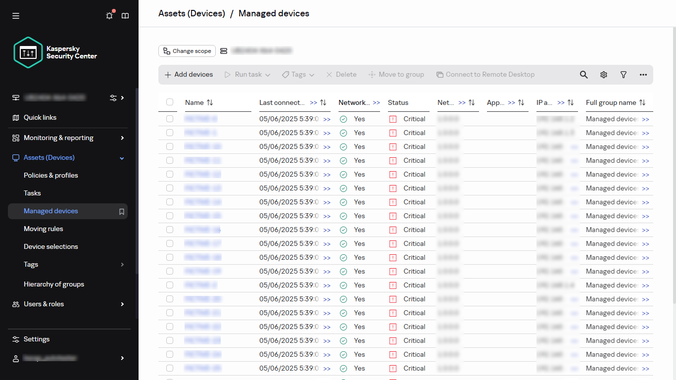 The list of managed devices.