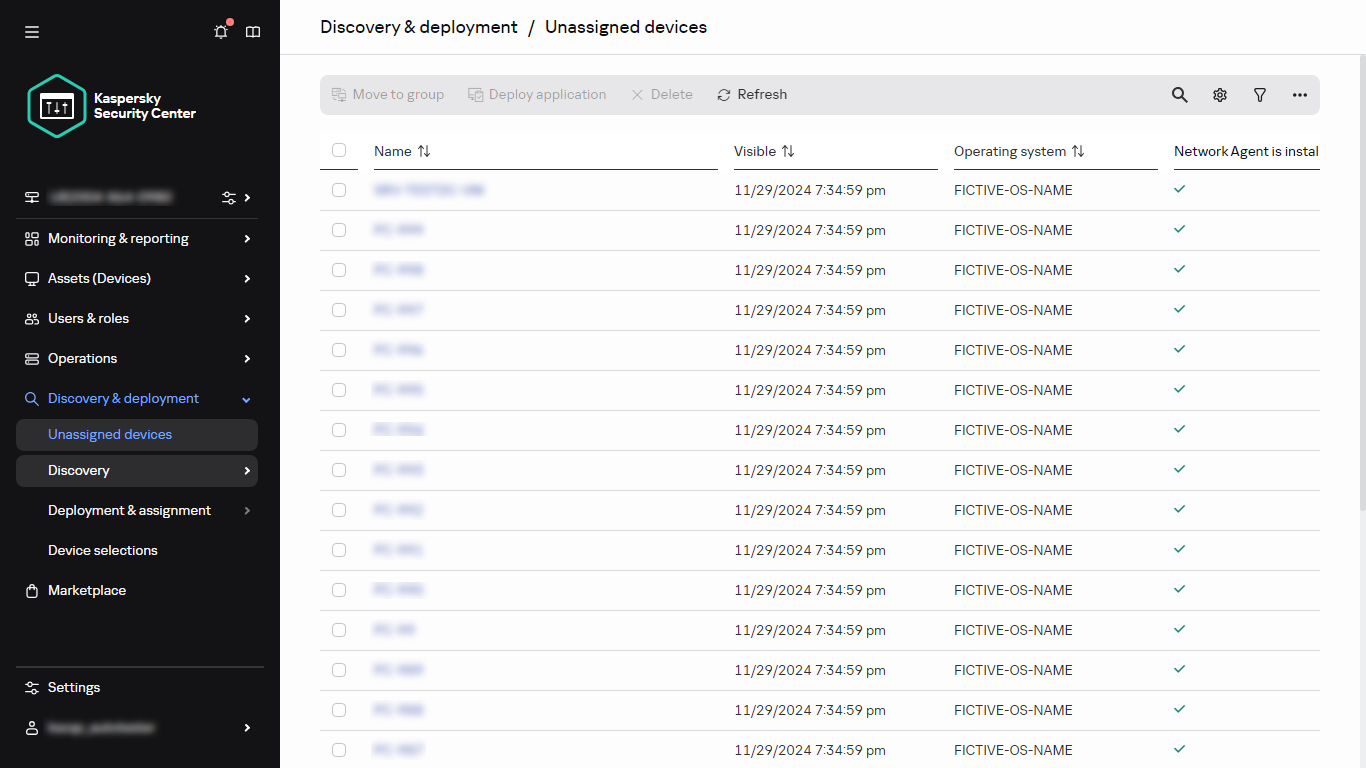 The Unassigned devices section in Discovery & deployment.