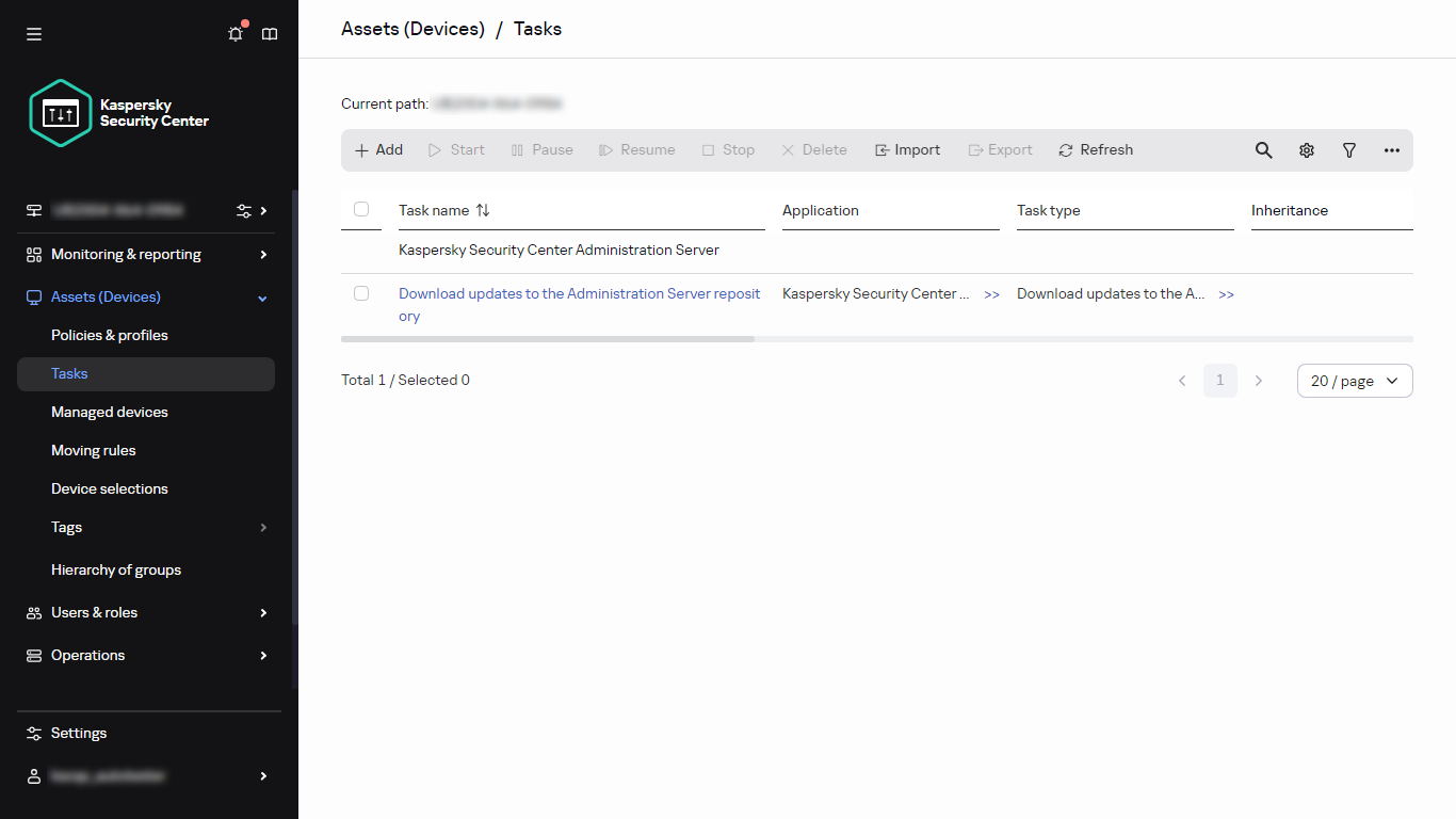 The task list with the Download updates to the repositories of the distribution points task.