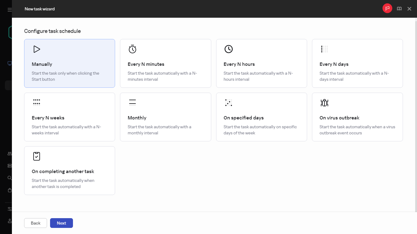Configuring the task schedule.
