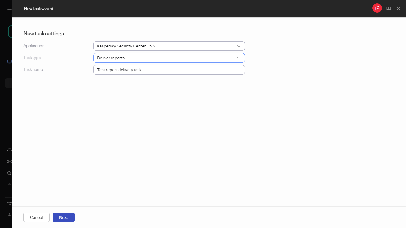 Settings of the Create delivery task.