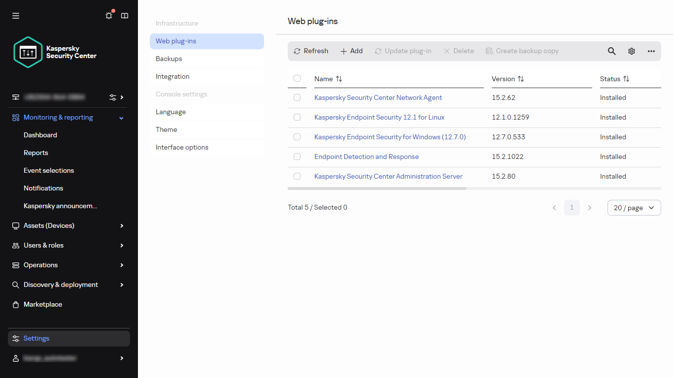The list of web plug-ins.