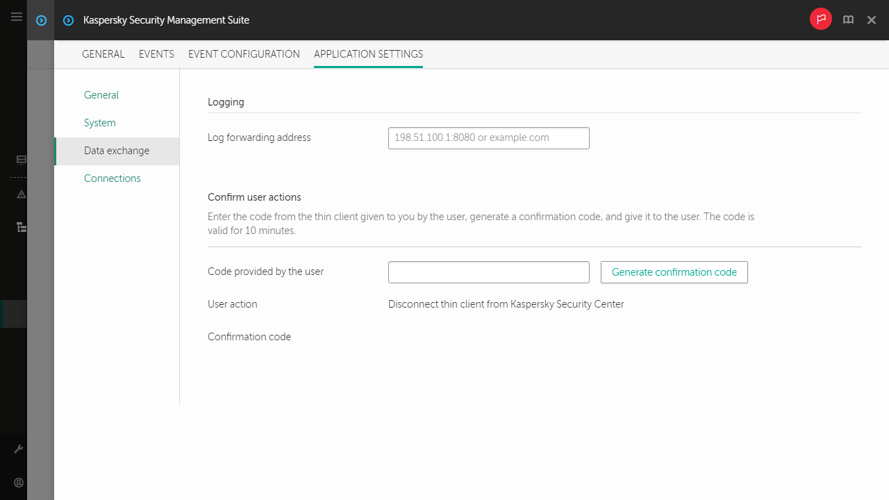 Screenshot of confirming disconnection of a thin client from Kaspersky Security Center.