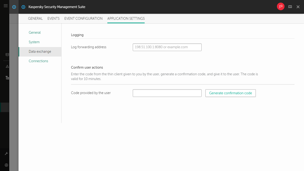 Screenshot of configuring event logs forwarding for one device.