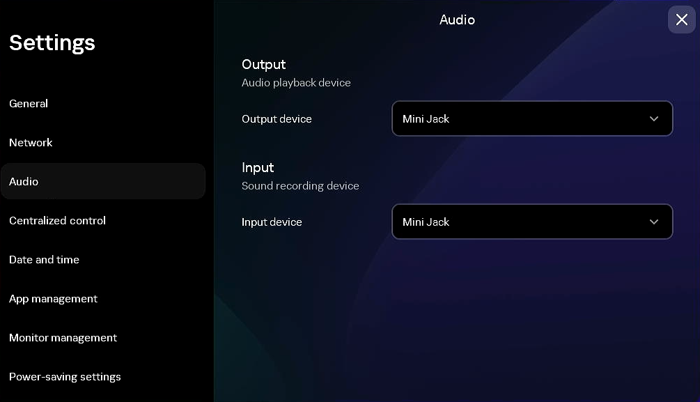 Screenshot of the window for configuring audio playback and recording devices.