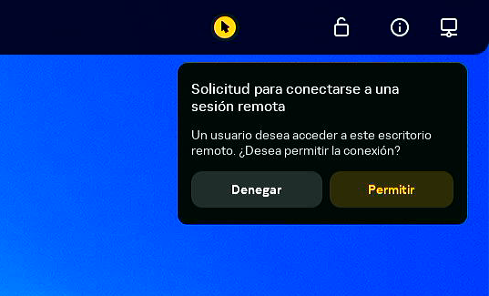 Captura de pantalla de una sesión remota que contiene una solicitud para la administración remota de Kaspersky Thin Client.
