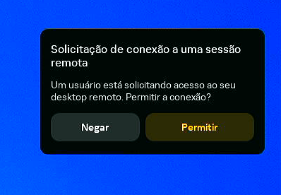 Captura de tela com uma tela de sessão remota contendo uma solicitação de gerenciamento remoto do Kaspersky Thin Client.