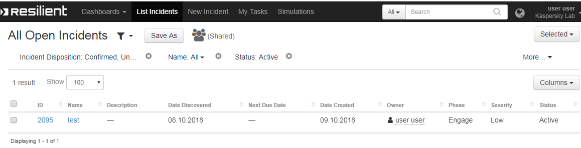 All Open Incidents table