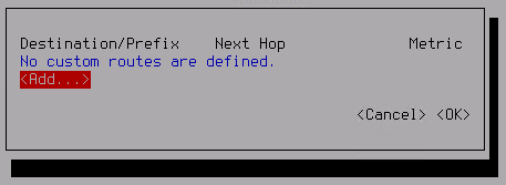 The screenshot shows the window for adding a static route.