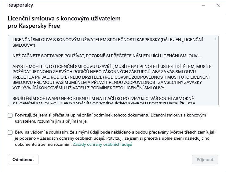 Okno přijetí licenční smlouvy GDPR