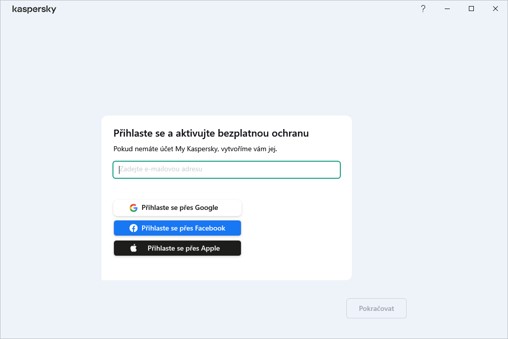 Okno Připojení k účtu