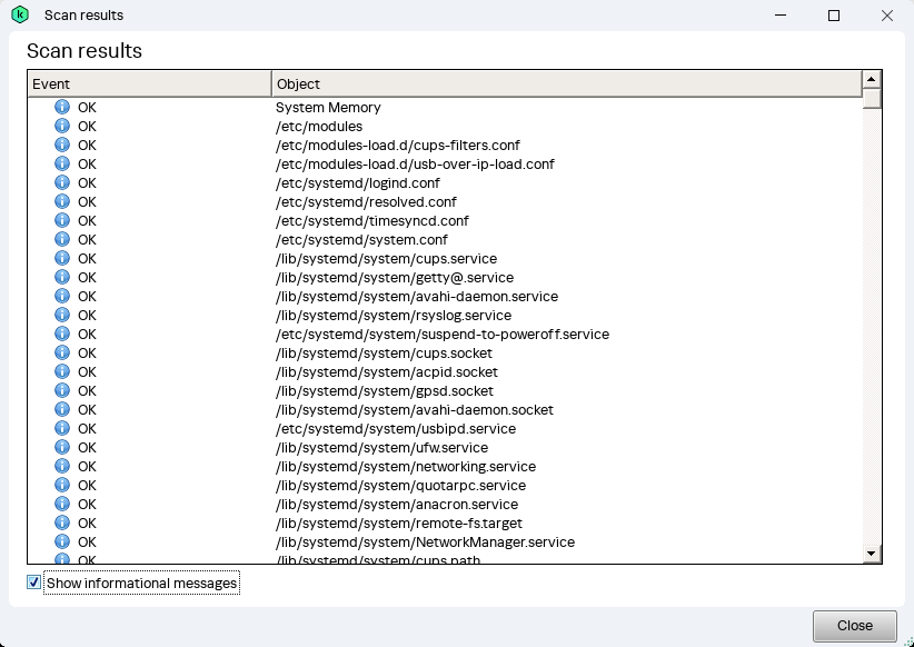 Scan results window.