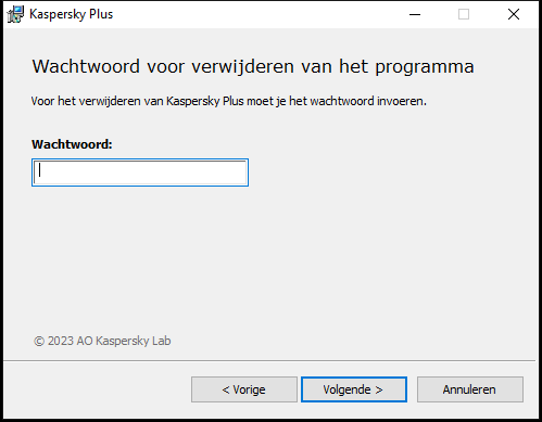 Venster voor het invoeren van een wachtwoord om het programma te verwijderen