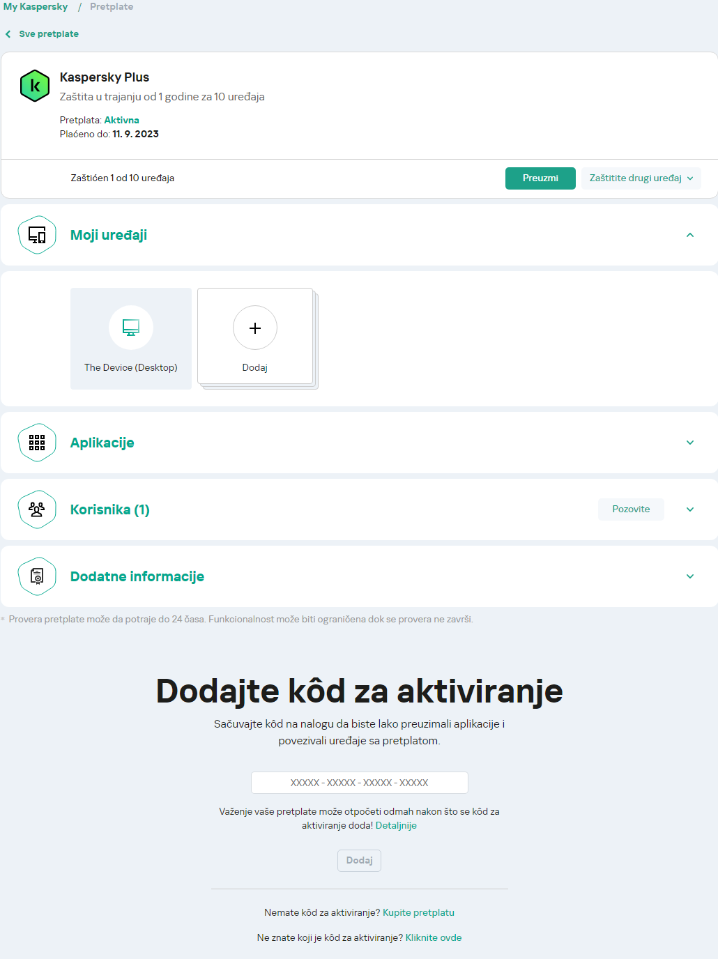 Prozor za preuzimanje aplikacije sa vašeg naloga