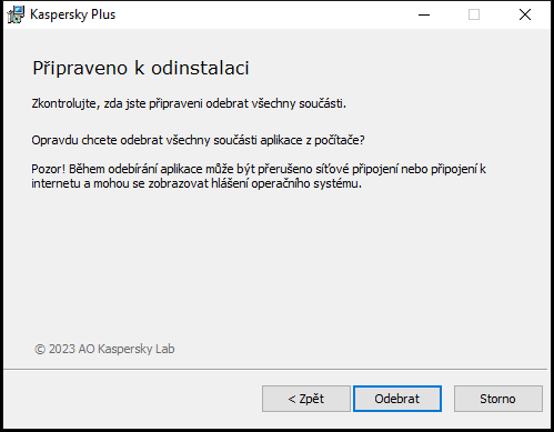 Okno pro potvrzení odebrání aplikace