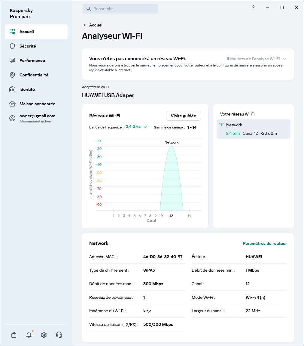 Fenêtre affichant les réseaux Wi-Fi