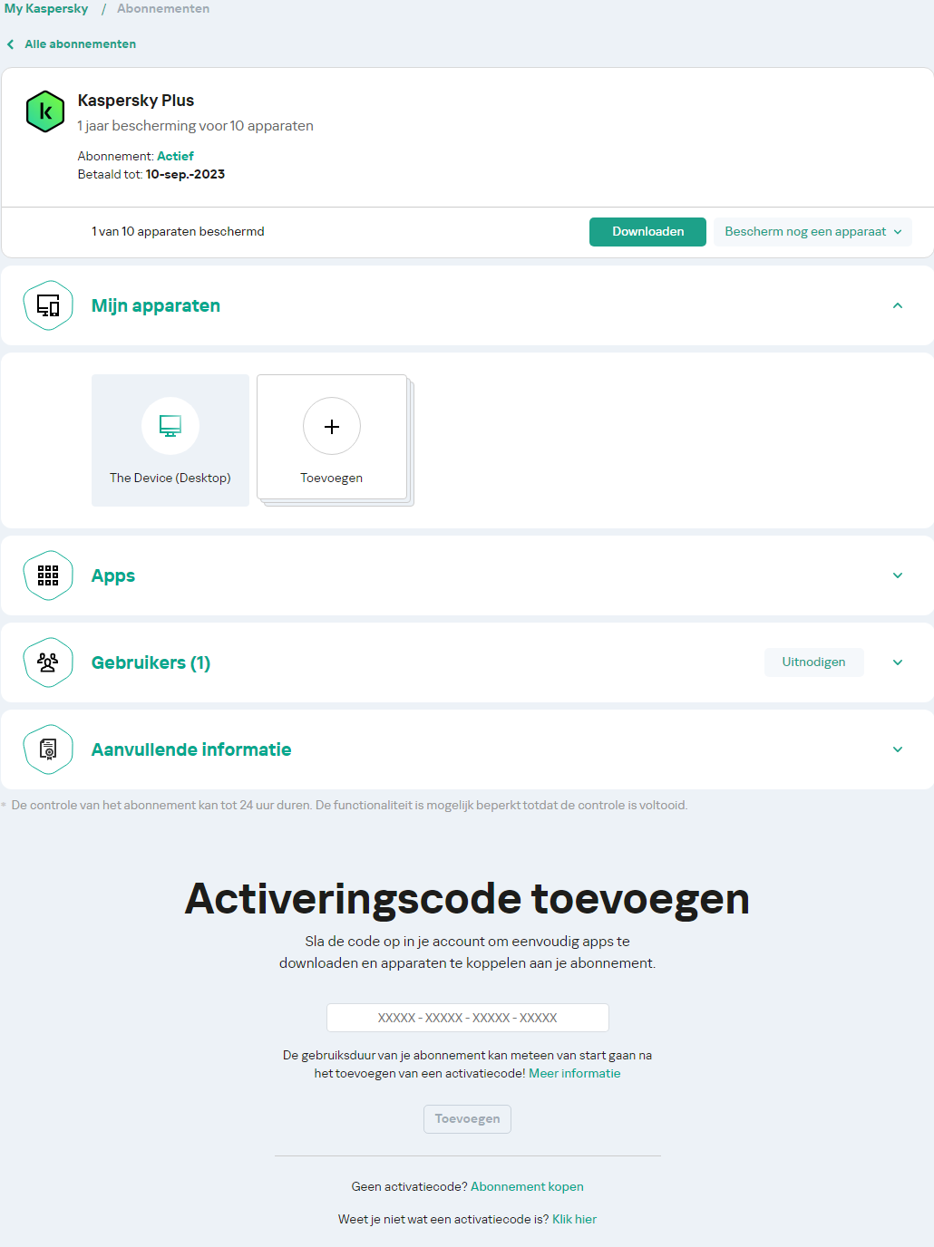 Venster voor het downloaden van het programma van uw account