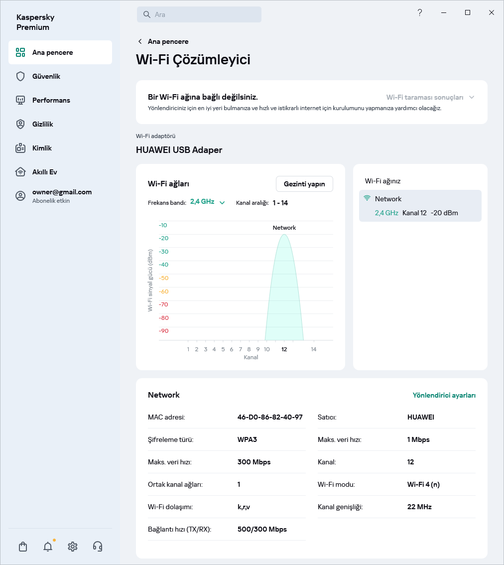 Wi-Fi ağlarını görüntüleyen pencere