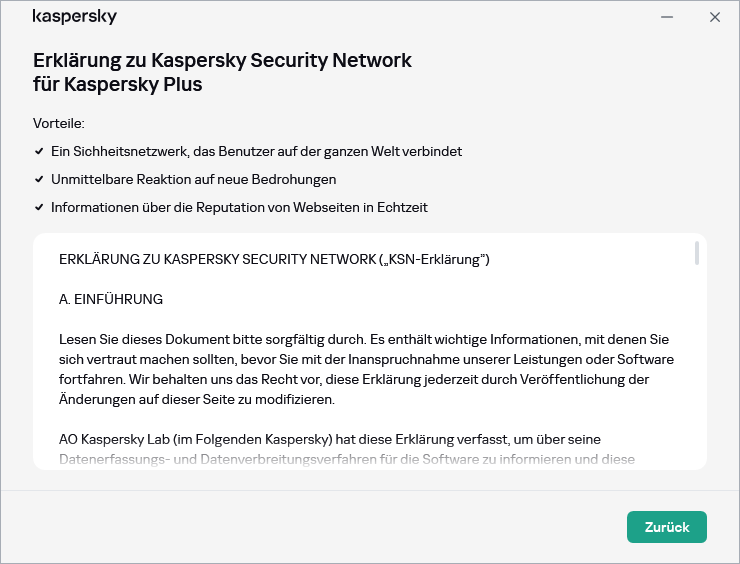 Fenster zur Bestätigung der Erklärung zu Kaspersky Security Network
