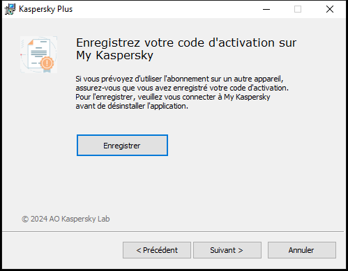 Fenêtre invitant à enregistrer un abonnement dans My Kaspersky