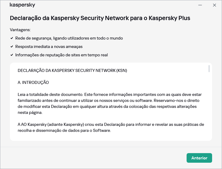 A janela de aceitação da Declaração da Kaspersky Security Network