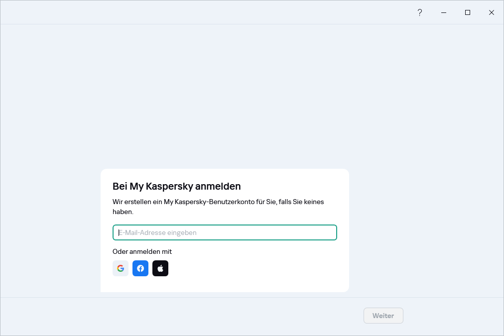 Schritt, bei dem Sie sich bei My Kaspersky anmelden können, um Ihr Abonnement wiederherzustellen