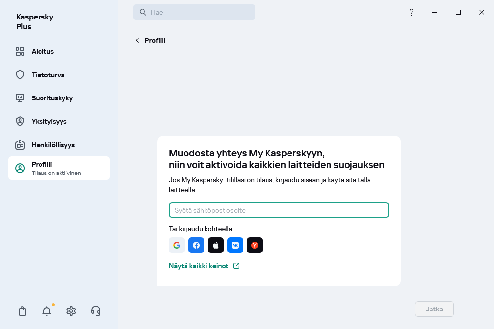 Vaihe, jossa voit yhdistää My Kasperskyyn
