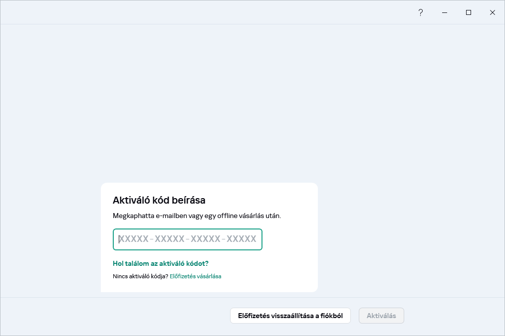 Lépés, amelyben megadhatja az aktiváló kódot