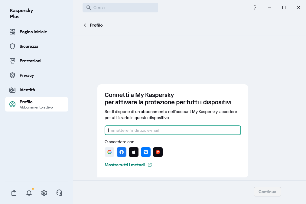 Passaggio in cui è possibile connettersi a My Kaspersky