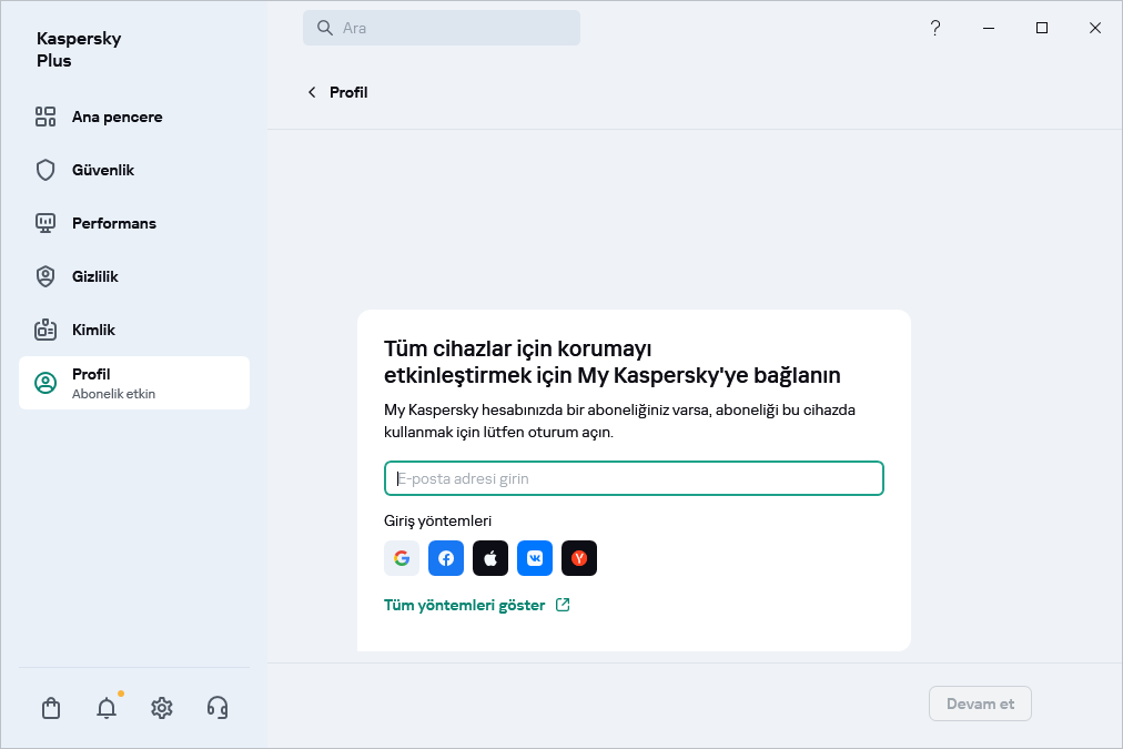 My Kaspersky'ye bağlanabileceğiniz adım