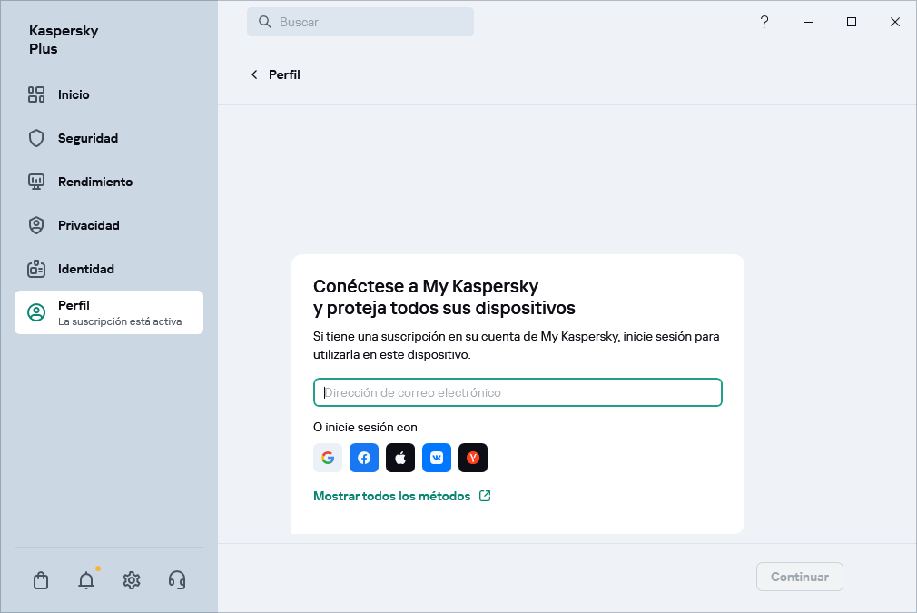 Paso en el que puede conectarse a My Kaspersky