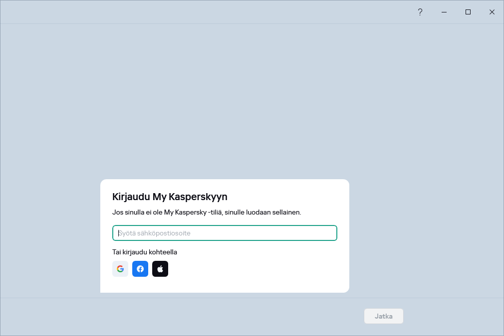 Vaihe, jossa voit kirjautua My Kasperskyyn palauttaaksesi tilauksesi